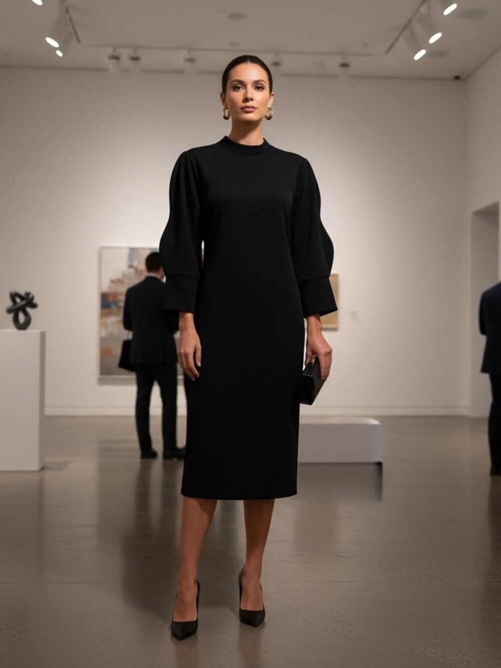 Alexia Admor Logan Mock Neck Sheath Dress Black S Artsy Scalloped Sleeve LBD